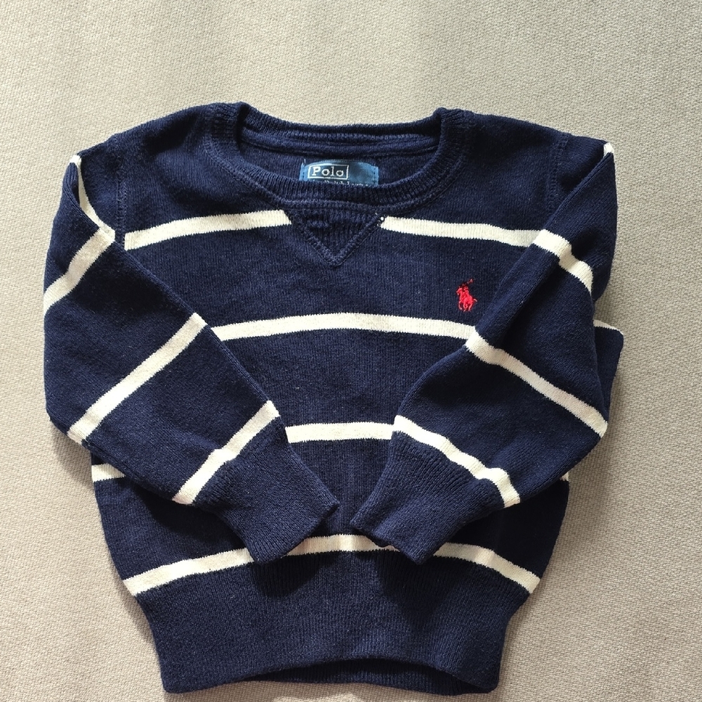 Polo by Ralph Lauren Boy's Navy and White Striped Crewneck Sweater